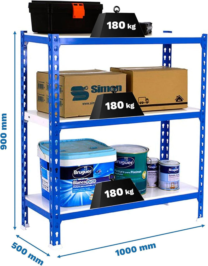 SimonRack Schwerlastregal, Lagerregal, 90x100x50 cm, Metallregal, Kellerregal, Biegestelle 180 kg, 3