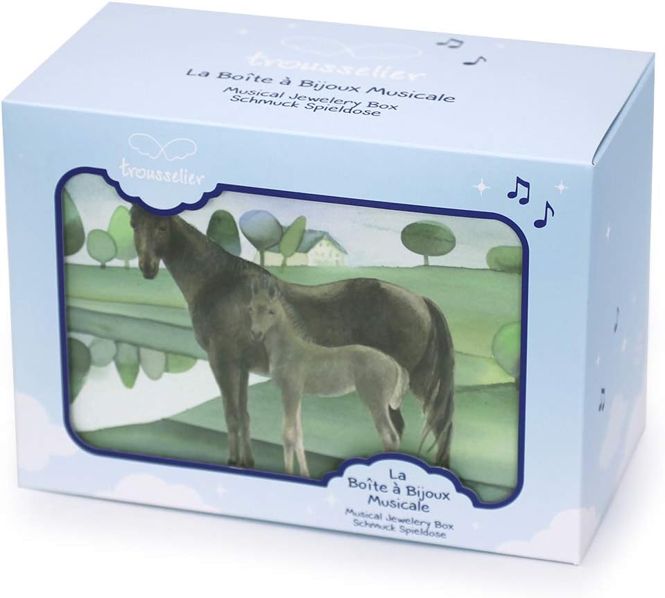 Trousselier 6260620 Schmuckschatulle für Kinder, Pferd Normandie, Spieluhr mit Musik und tanzender F