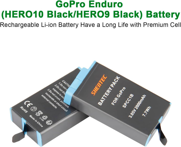 Shentec 3.85V, 2000mAh Li-ion für GoPro Enduro Akku (HERO10 Black/HERO9 Black) – Offizielles GoPro Z