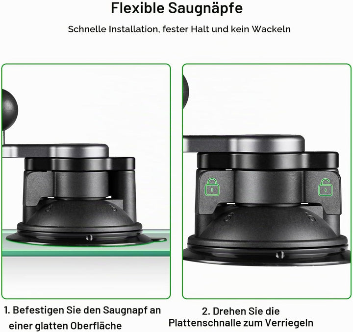 FANAUE Twist Lock Saugnapf Basis mit 1-Zoll-Kugel-Adapter kompatibel mit RAM Mount B Grösse Doppelso