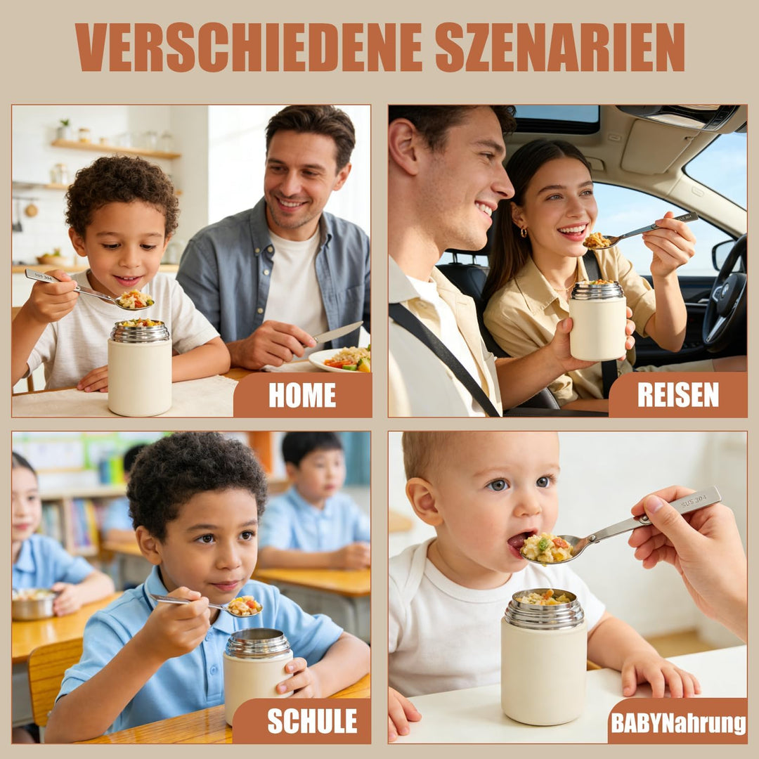 Aohcae Thermobehälter für Essen 850ml, Edelstahl, Auslaufsicher Warmhaltebehälter Essen mit Löffel &