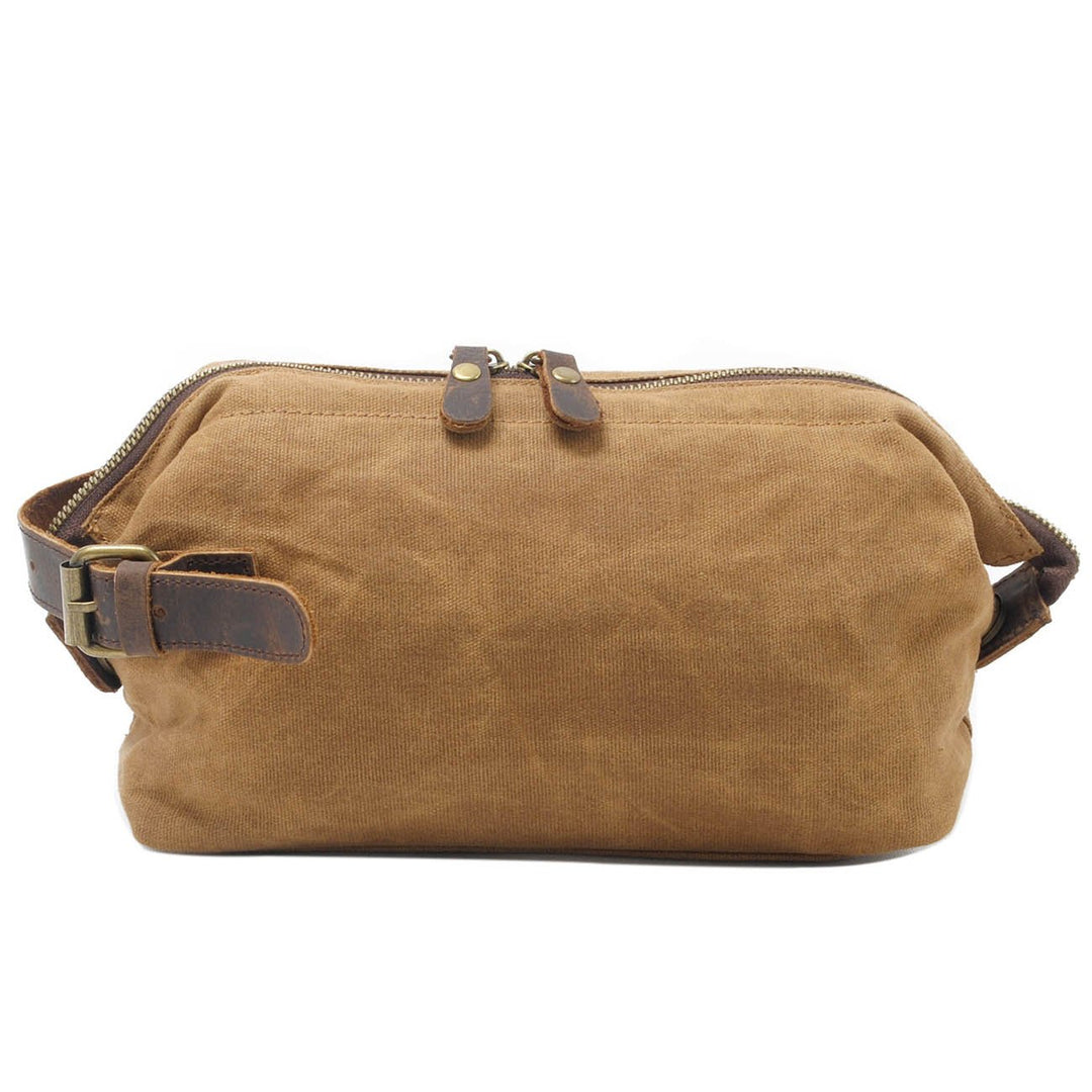 Neuleben Kulturtasche Wasserdicht Vintage Canvas Leder Damen Herren Kosmetiktasche Kulturbeutel für