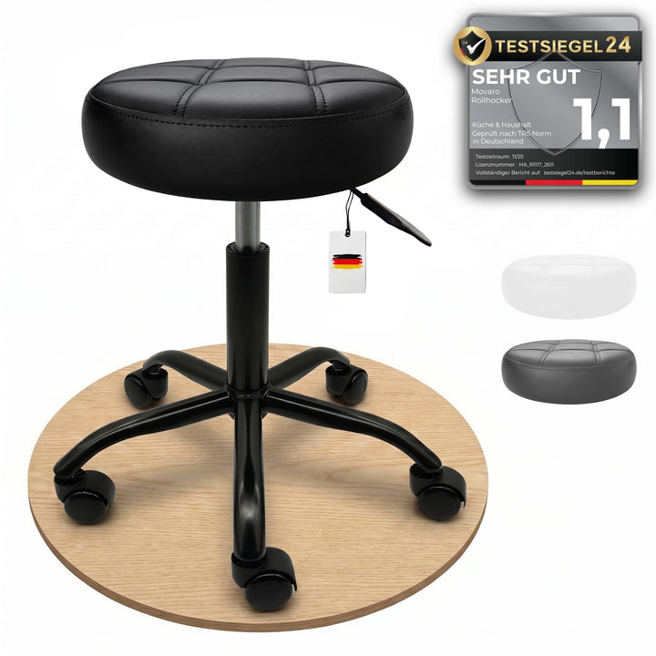 Rollhocker mit Metall-Basis und leisen Softrollen [Neues Modell] – höhenverstellbar, 360° drehbar, k