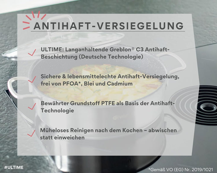 DIVORY Schmorpfanne 28cm Induktion, Servierpfanne mit Deckel 4,6l Edelstahl – beschichteter Kochtopf