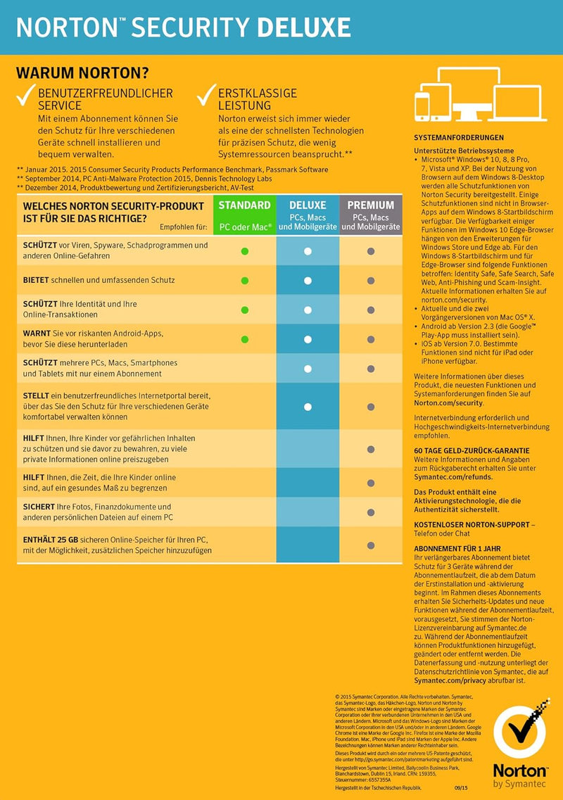Norton Security 3.0 Deluxe 1User 3Device 1J Card Case deutsch