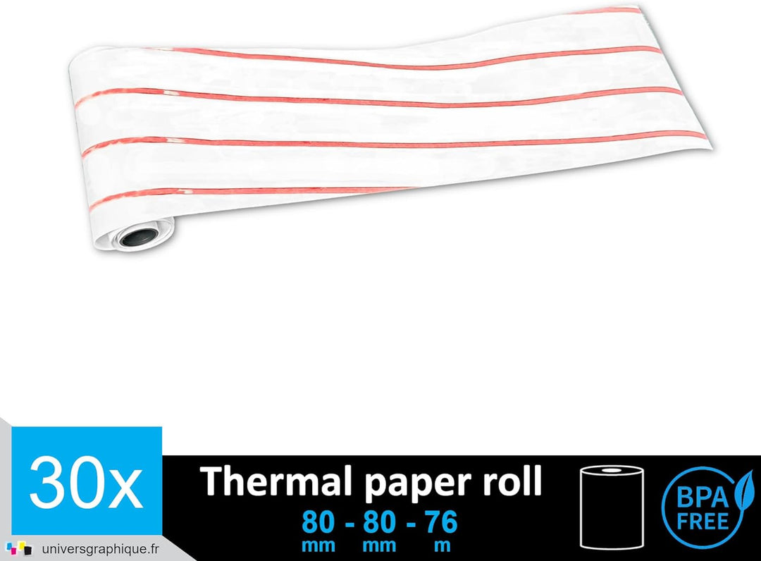 30 EC-Cash Thermorollen 80 x 80 x 12 für EC-Geräte mit Thermodrucker, Thermopapier EC-Cash Bonrolle,