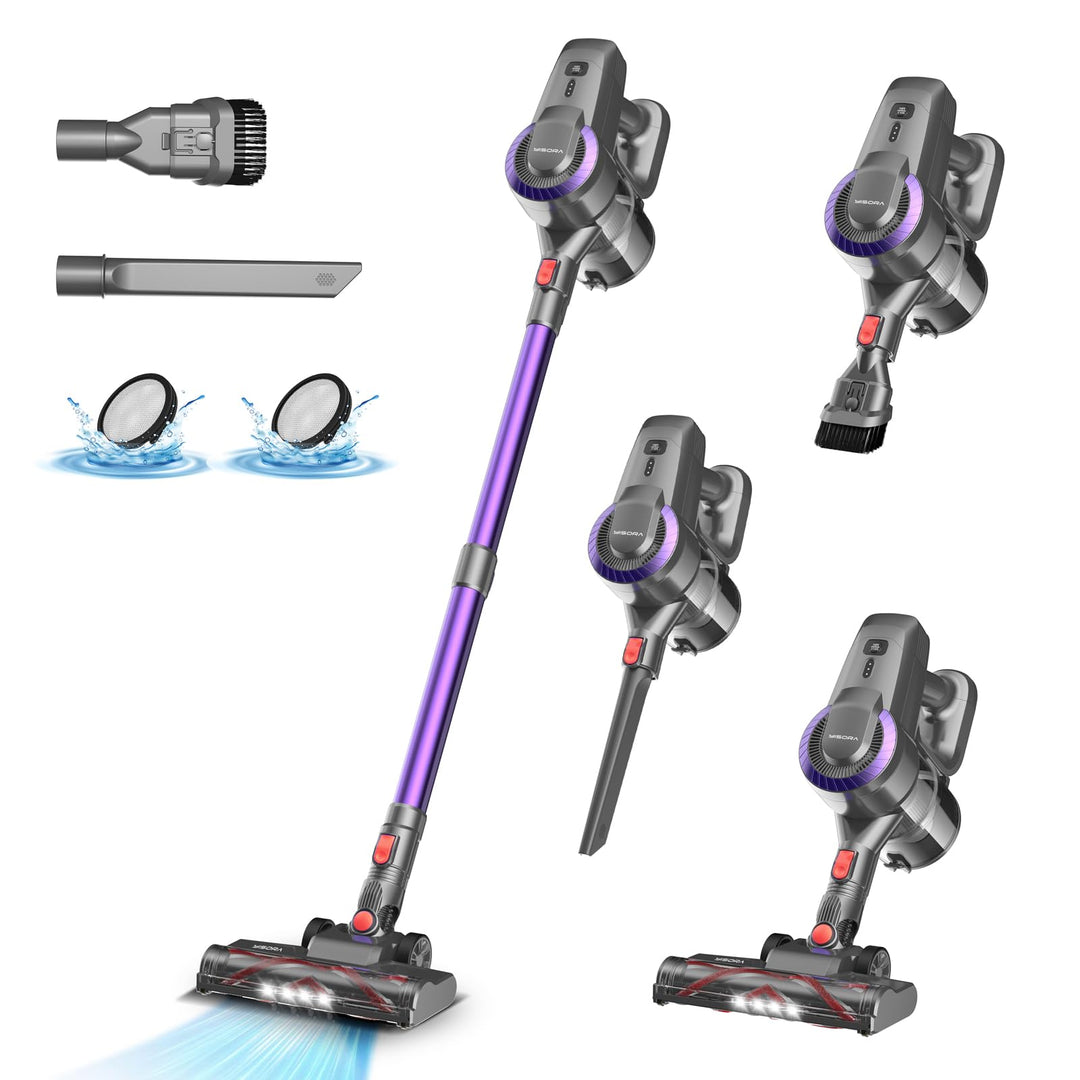 Akku Staubsauger, 28000Pa/175W/55Min Staubsauger Kabellos, Anti-Tangle-Bürste und Selbststehend, Ult