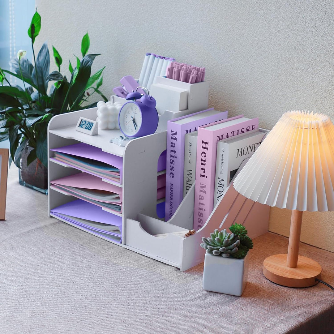 Briefablage Organizer, A4 Papier Ablagefächer, 4-stöckiges Büro Aktenablage, Schreibtisch Datei Tidy