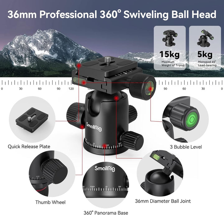 78"/200cm Kamerastativ, SMALLRIG Tripod Einbeinstativ mit 36mm 360 Panorama Kugelkopf, Professionell