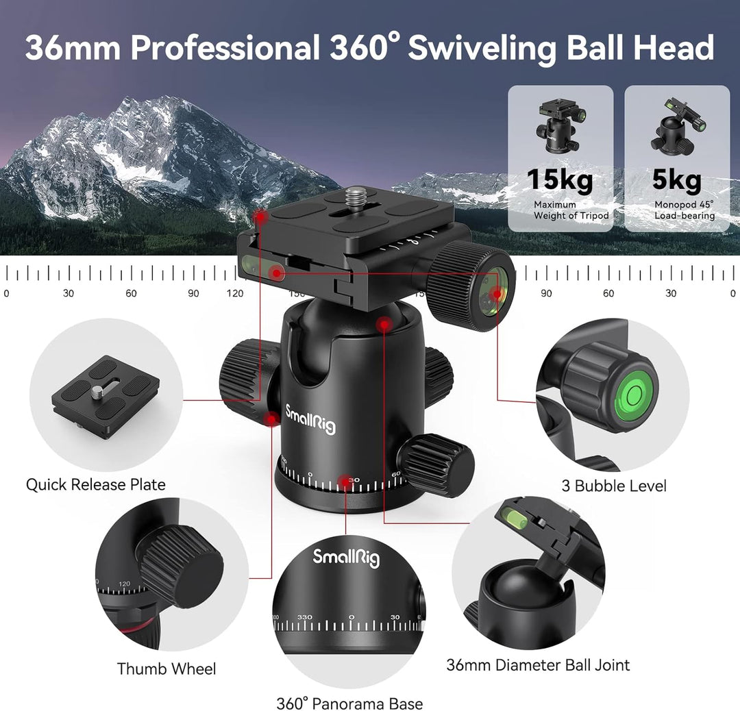 78"/200cm Kamerastativ, SMALLRIG Tripod Einbeinstativ mit 36mm 360 Panorama Kugelkopf, Professionell