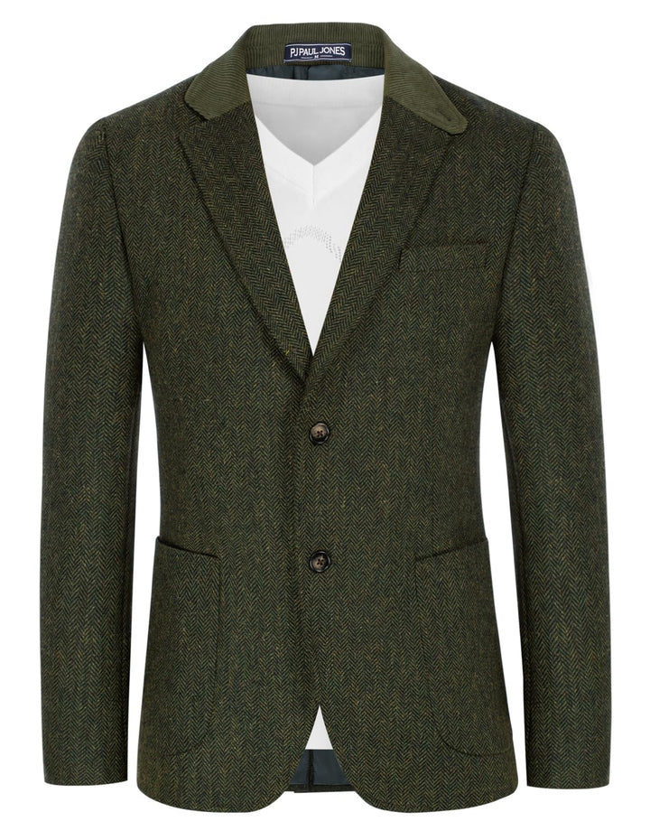PaulJones Sakko Herren 2 Knöpfe Vintage Blazer Tweed Sakko aus Wollmischung M Grün, M Grün