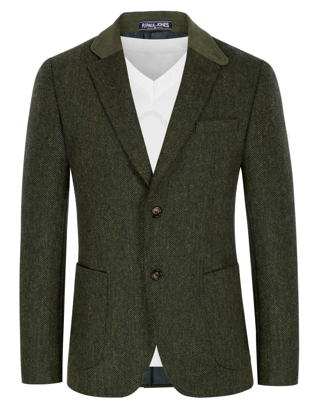 PaulJones Sakko Herren 2 Knöpfe Vintage Blazer Tweed Sakko aus Wollmischung XL Grün, XL Grün