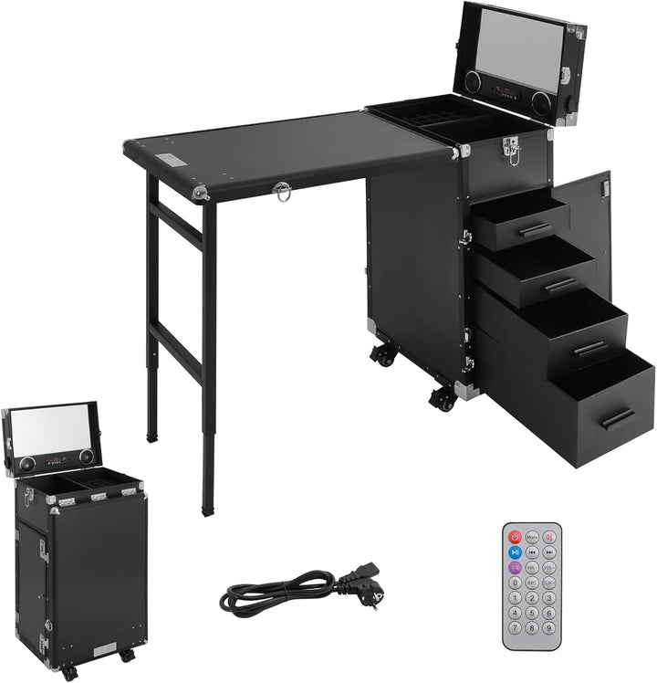 Nageltisch Maniküretisch, Faltbar Mobile Rolling Maniküre Tisch mit Fernbedienung und Make-up-Zug Ko