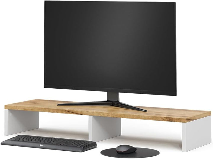 Vicco Monitorständer Tomy, Weiss/Goldkraft Eiche, 80 x 12 cm, Weiß/Goldkraft Eiche