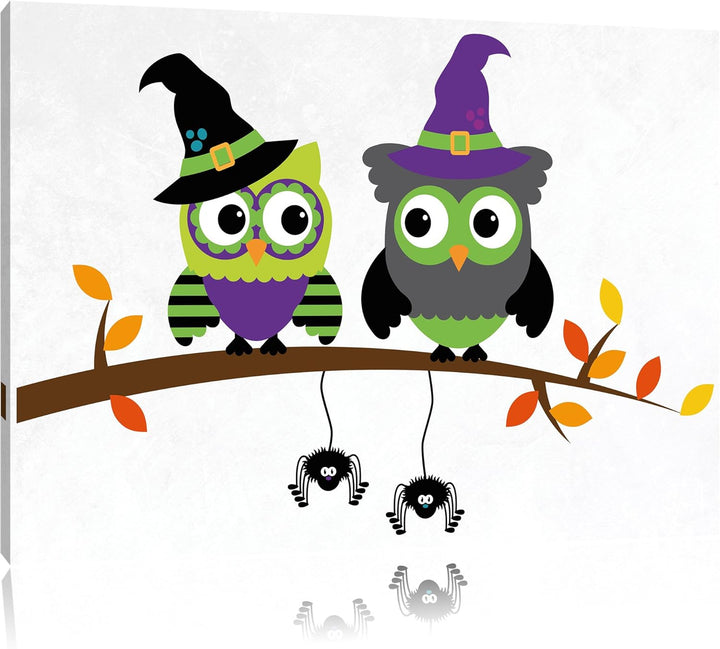 Pixxprint Hexen Eulen als Leinwandbild/Grösse: 100x70 / Wandbild/Kunstdruck/fertig bespannt, 100x70