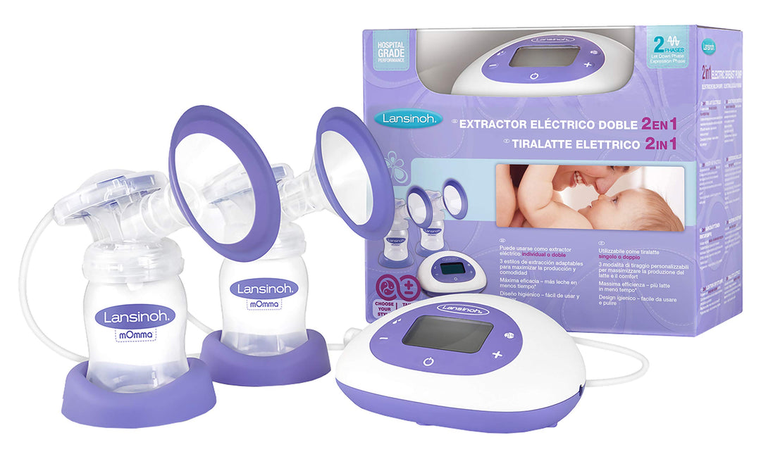Lansinoh Milchpumpe 2-in-1 Doppel-Milchpumpe Stillmilch-Milchpumpe, lila Weiss / Lila / Transparent
