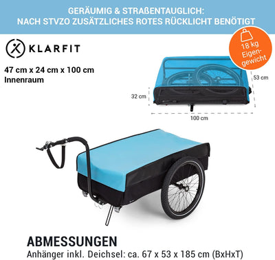 Klarfit Companion Fahrradanhänger - Lastenanhänger Fahrrad mit grosser Ladefläche: 42 x 63 cm (BxT),