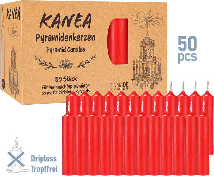 BRUBAKER Weihnachtspyramide aus Holz inkl. 50er Pack Pyramidenkerzen Rot - 55 cm grosse Holzpyramide