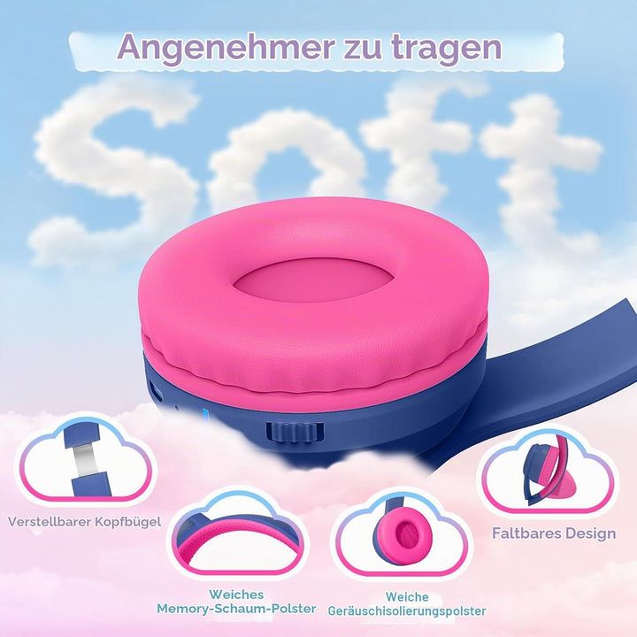IFECCO Bluetooth Kopfhörer Kinder kabellos mit Aufbewahrungstasche, Kinderkopfhörer Over-Ear mit LED