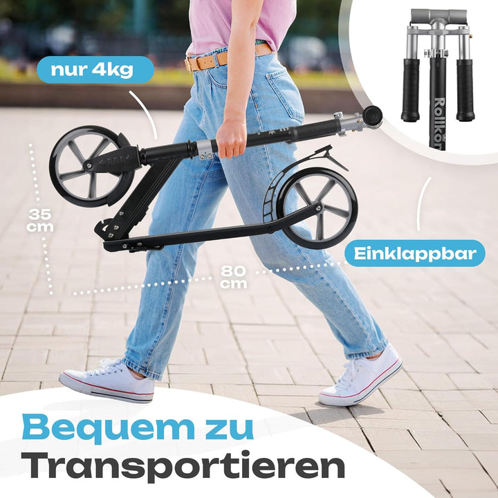 Rollkönig ® Scooter für Kinder ab 5 Jahren I Der Faltbare City-Scooter mit grossen Rädern I Tret-Rol