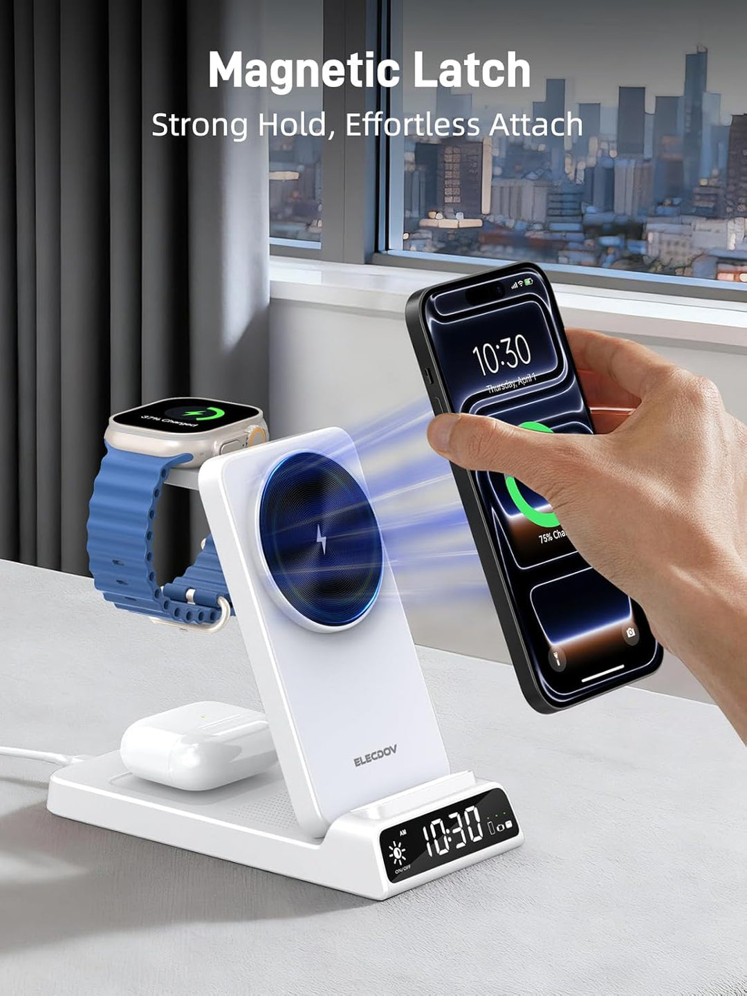 Mag-Safe Ladestation für Apple Watch und iPhone, 3 in 1 Induktive Ladestation ladegerät für iPhone 1