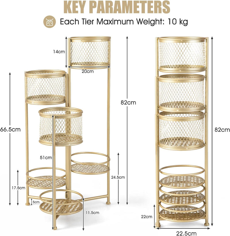 KOMFOTTEU 6 stöckiger Blumenständer, Pflanzenständer klappbar & drehbar, Pflanztopfhalter aus Metall