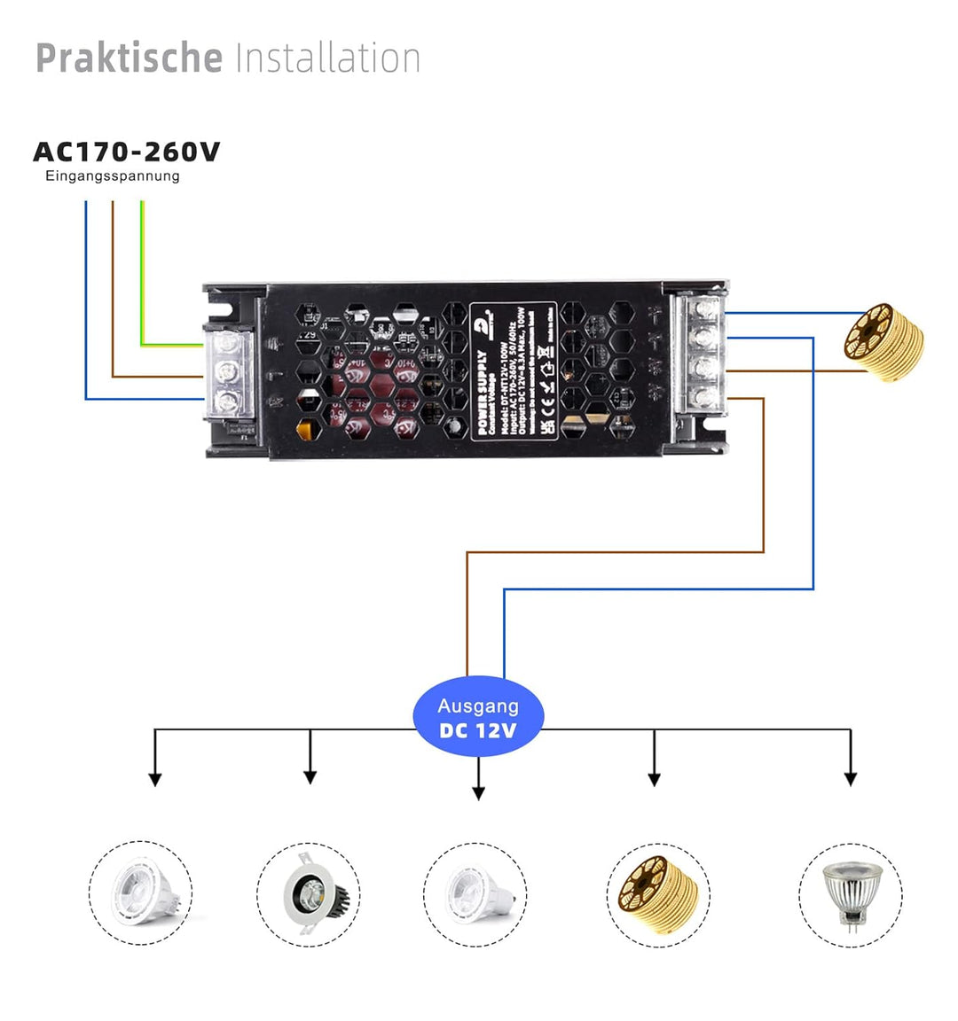 DUSKTEC LED Netzteil 300W 12V LED Trafo 25A, IP20 LED Transformator AC 220/230V auf DC 12 Volt Treib