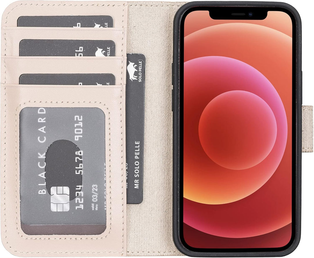 Solo Pelle Lederhülle kompatibel für iPhone 13 Mini in 5.4 Zoll abnehmbare Hülle (2in1) inkl. Karten
