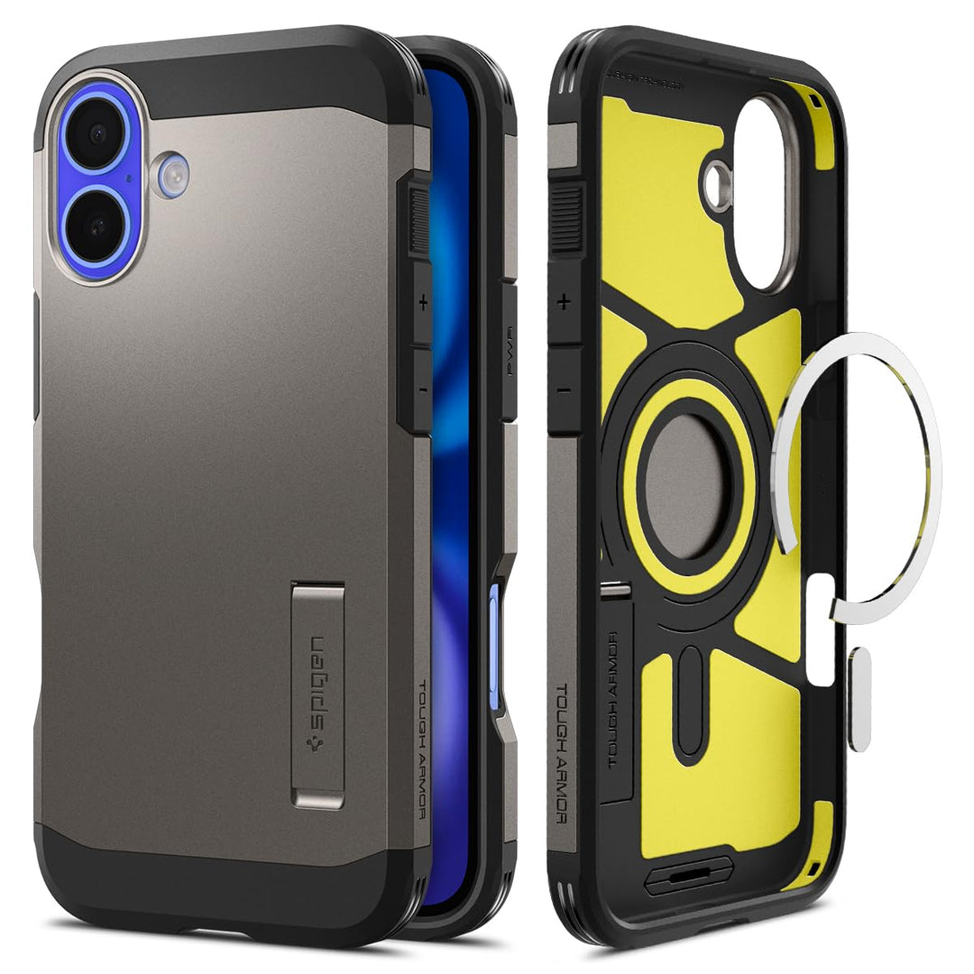 Spigen Tough Armor (AI) MagFit Hülle für iPhone 16, Kompatibel mit MagSafe Zubehör -Gunmetal Gunmeta