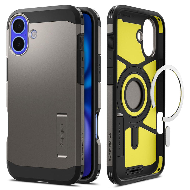 Spigen Tough Armor (AI) MagFit Hülle für iPhone 16, Kompatibel mit MagSafe Zubehör -Gunmetal Gunmeta