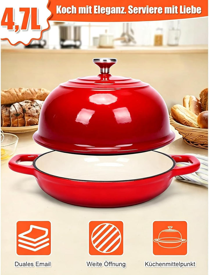 GFTIME Gusseisen Topf Brot Backen, Schmortopf Gusseisen Topf mit Deckel, Dutch Oven Brotbacktopf mit