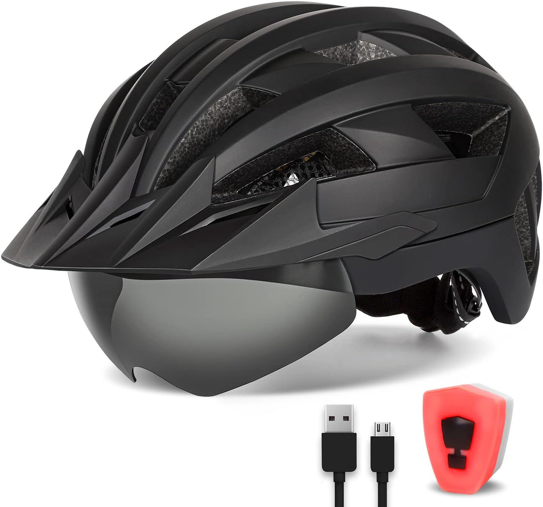 FUNWICT Fahrradhelm mit Visier für Herren Damen, Leichte Fahrradhelm mit Magnetischem Brille und USB