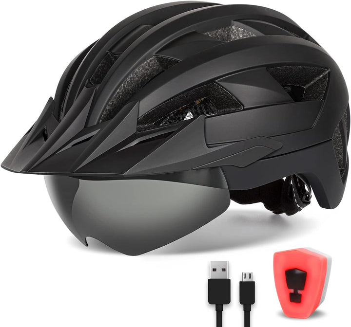 FUNWICT Fahrradhelm mit Visier für Herren Damen, Leichte Fahrradhelm mit Magnetischem Brille und USB