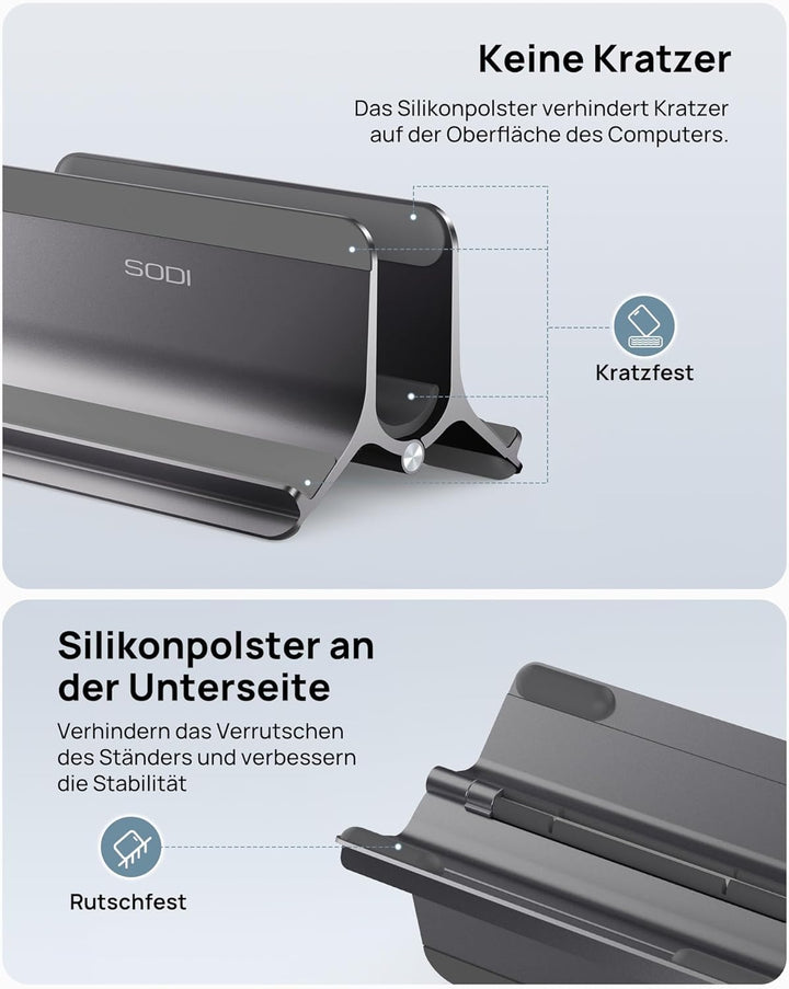 SODI Vertikaler Laptop Ständer, Schwerkraft-Automatik, Aluminium Vertical Laptop Stand, Verbessert R