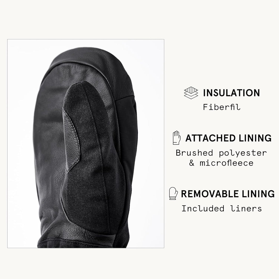Hestra Unisex Puderhandschuh I Leder Fäustlinge für den Alltag Winter und Alpin Skifahren Schwarz 11