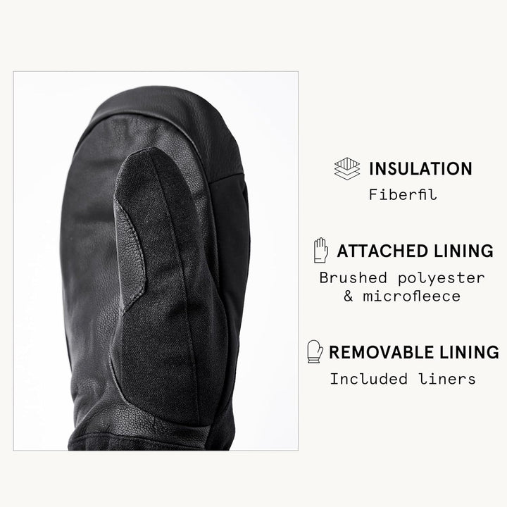 Hestra Unisex Puderhandschuh I Leder Fäustlinge für den Alltag Winter und Alpin Skifahren Schwarz 11