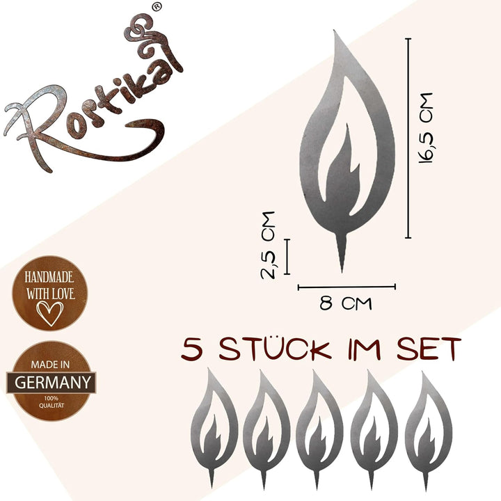 Rostikal 5er Metall Deko Flammen Bastelset 16,5 cm Weihnachtsdeko Basteln Erwachsene Herbstdeko 16,5