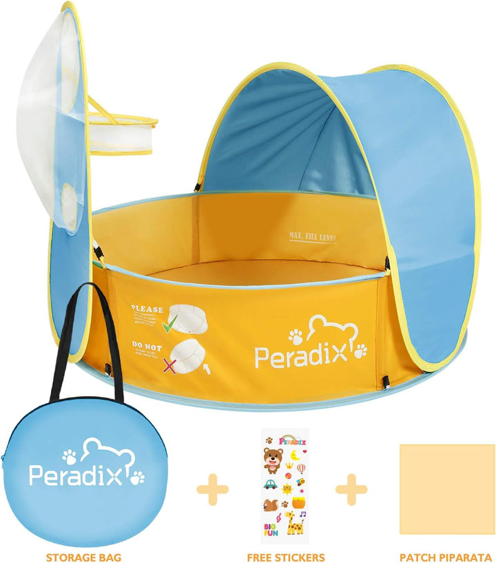 Peradix 4 in 1 Baby Planschbecken mit Dach,Baby Zelt Pop Up Bällebad mit Basketballkorb(Kein Ball),T