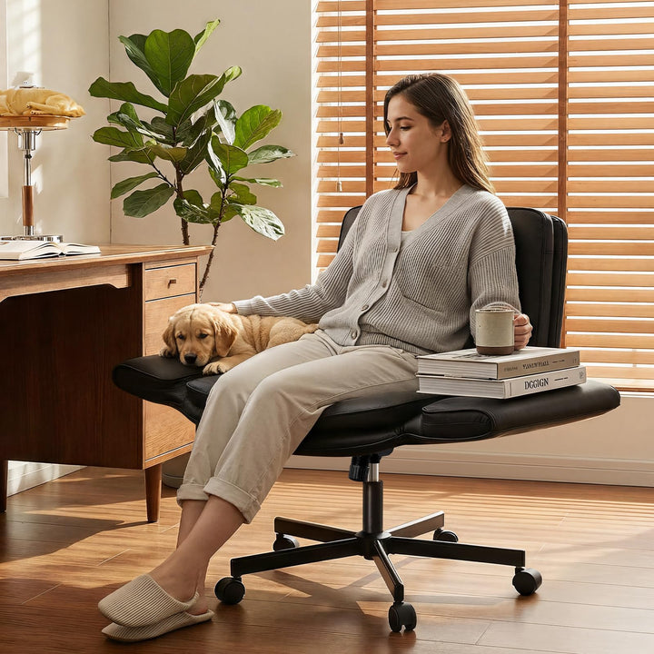 Bürostuhl Ergonomisch mit 5-Stufig Verstellbare Armlehnen, Schreibtischstuhl mit Breitem Sitzkissen,