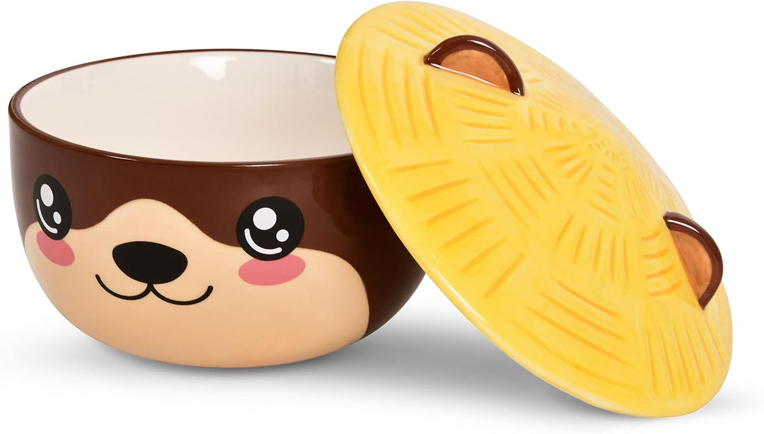 Elbenwald Otter Kawaii Schale mit Deckel für Anime Fans Ramen-Bowl Müslischale rundumbedruckt 550 ml