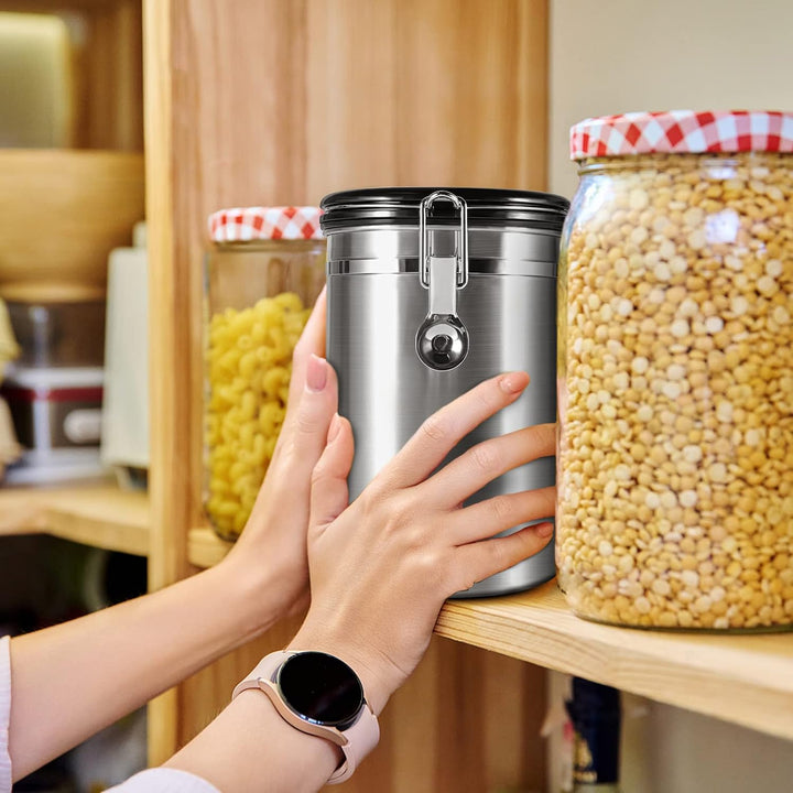 Luftdichte Kaffeedose aus Edelstahl (Silber)-1.8L, Silber
