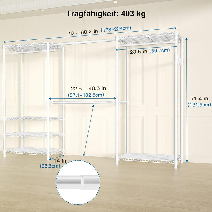 Ulif E1 Schwerlast Kleiderständer, freistehender Kleiderschrank aus Metall mit ausziehbarer Kleiders