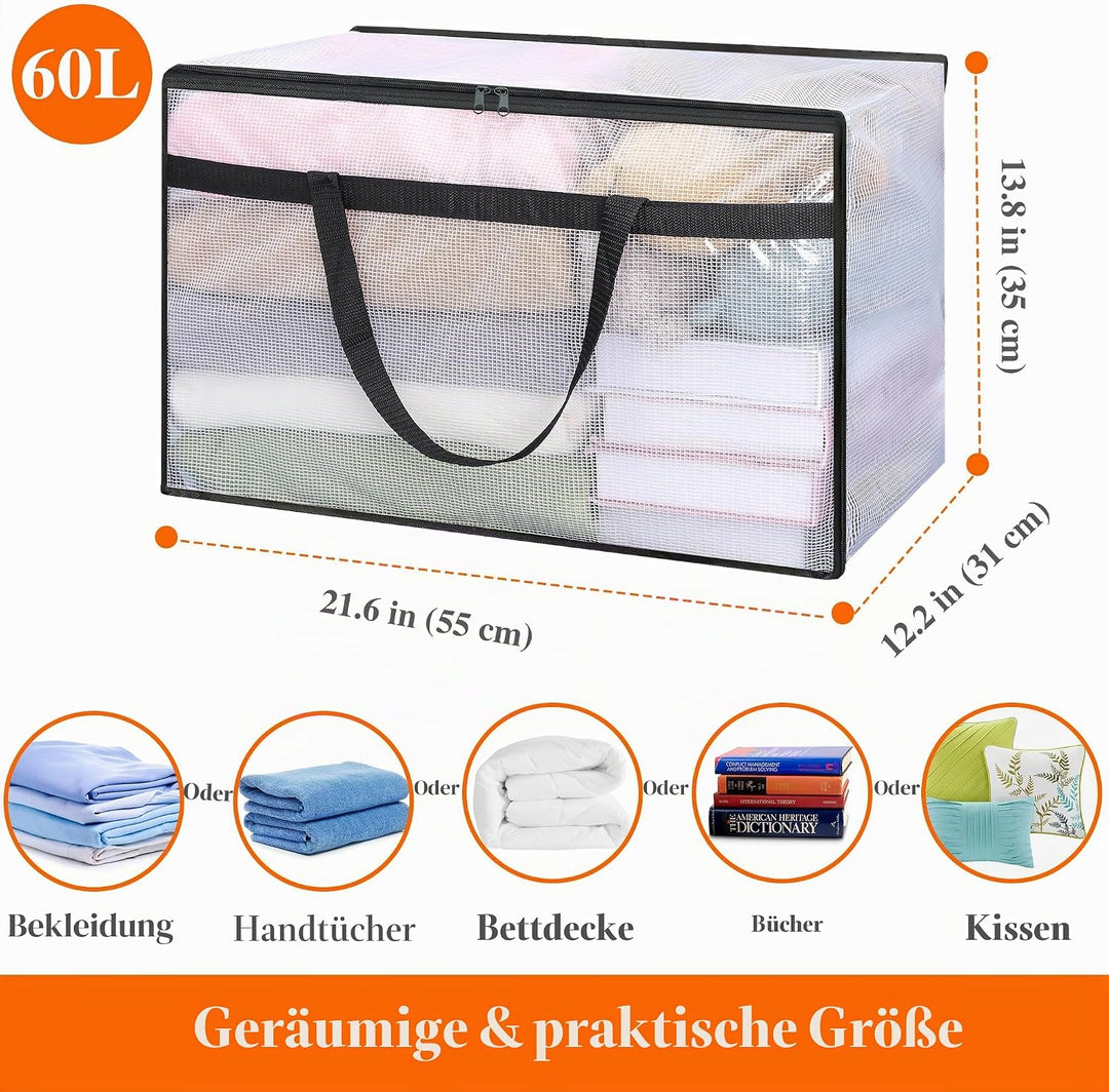 Vieshful 7 Stück 60L Faltbare Aufbewahrungstasche gross aus Transparentem PVC mit Reissverschluss &amp;