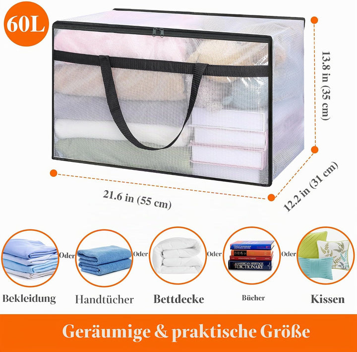 Vieshful 7 Stück 60L Faltbare Aufbewahrungstasche gross aus Transparentem PVC mit Reissverschluss &amp;