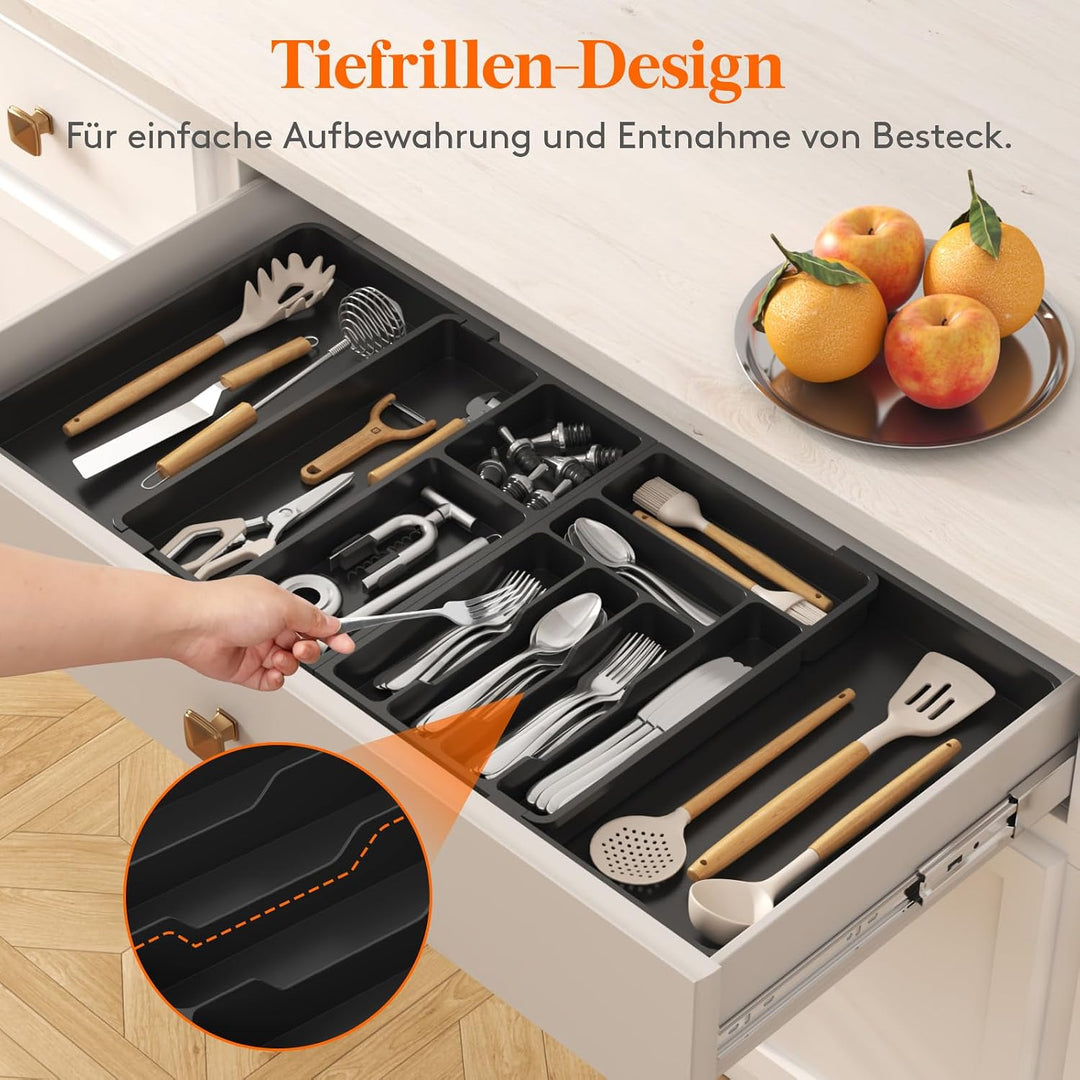 Lifewit Grosse Besteckkasten für Schubladen, Einstellbar Breite 54,1-91,4 cm, Tiefe 43 cm, 9-11 Fäch