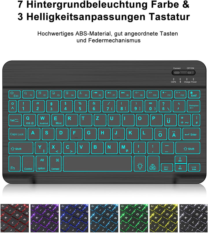 SENGBIRCH iPad 9 Generation hülle mit Tastatur - Beleuchtete Tastatur (QWERTZ Layout) mit Stifthalte