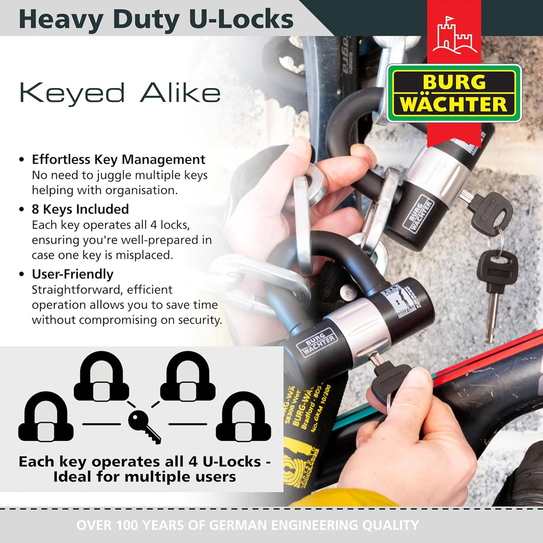 Burg Wächter 100D Quadra Sold Secure Gold gleichschliessendes U-Schloss, Quad-Pack, Schwarz Quad Key