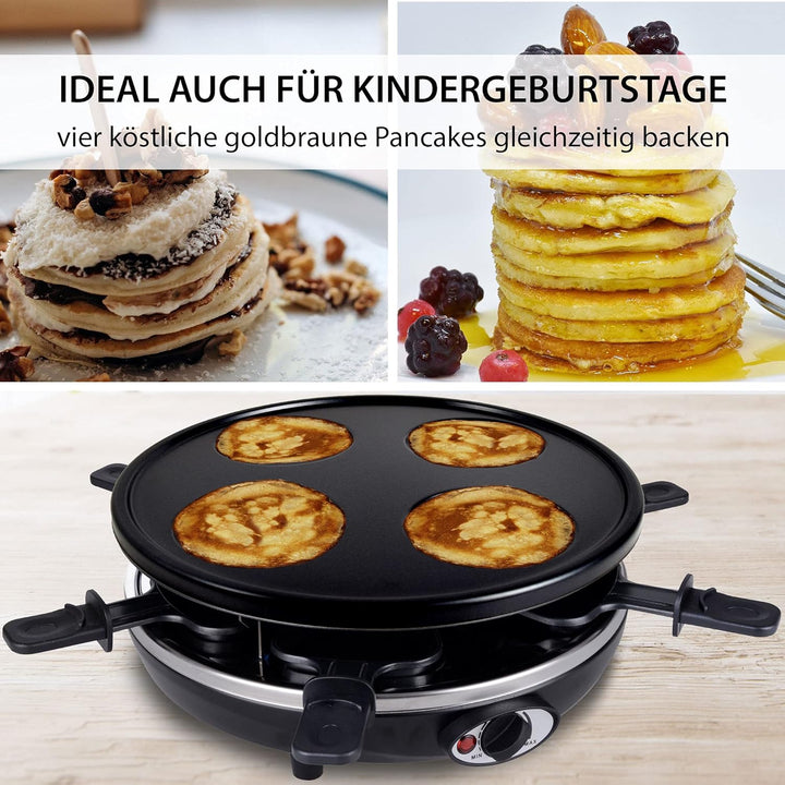 Syntrox Germany Raclette für 6 Personen Baselrax, 4-in-1 Multifunktionsgerät Emailliert mit Wechselp