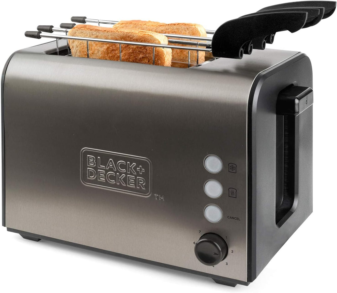 Black+Decker ES9600090B BXTOA900E Toaster, 900, Edelstahl, Grau, Mit zwei Sandwichzangen 2 extra bre