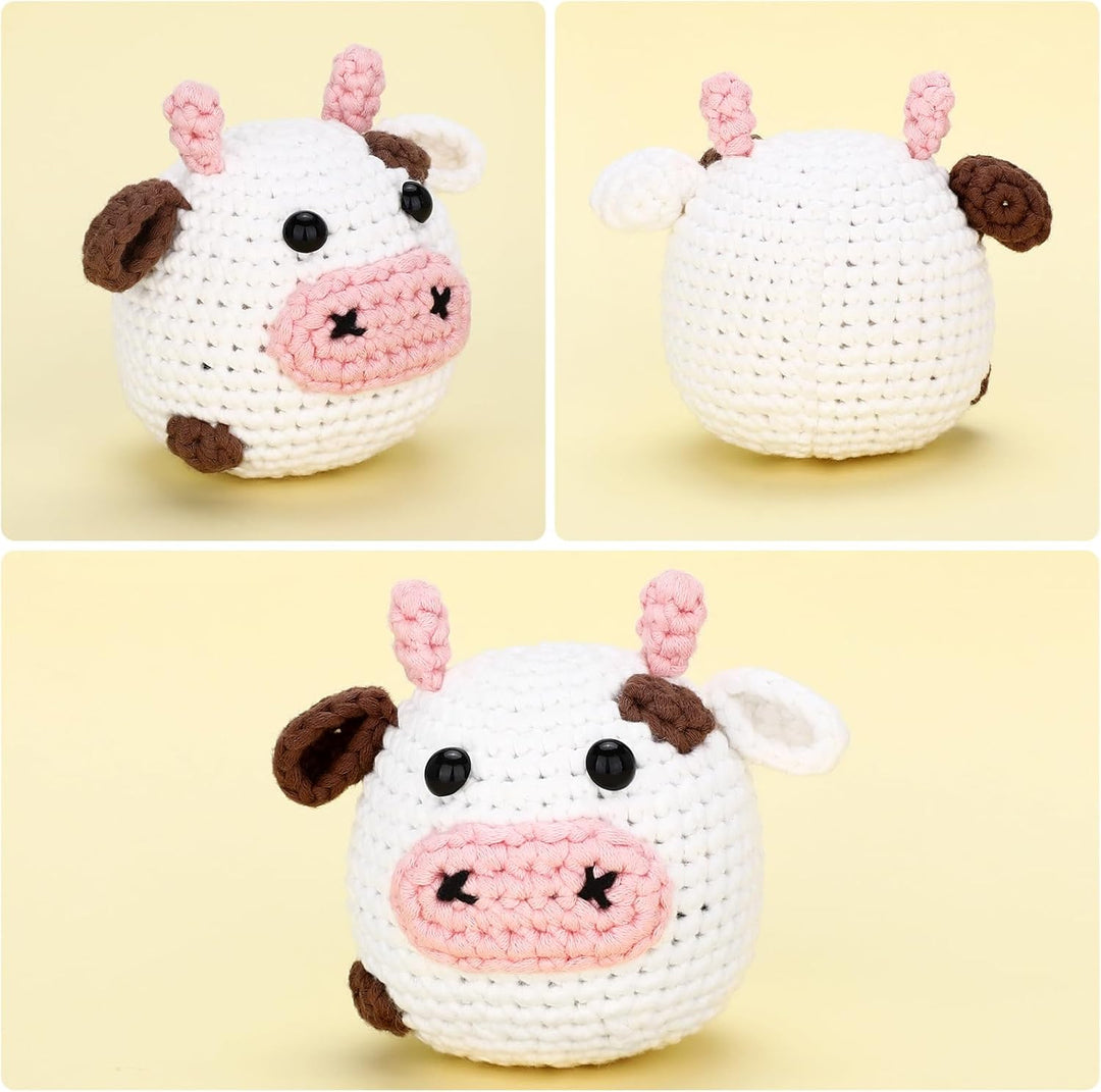 CrochetBox Komplettes Häkelset für Anfänger, Weisser Bulle Häkelset, Video-Tutorial einbeziehen, Anl